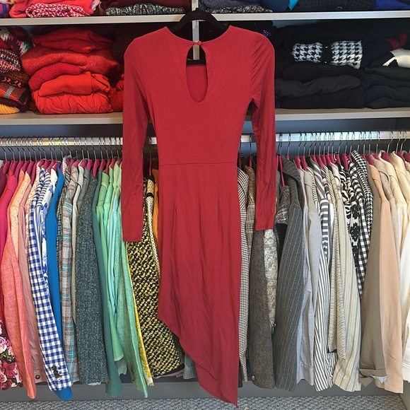 Bebe res long sleeve front knot asymmetrical hem dress back button size XXS - Picture 3 of 3
